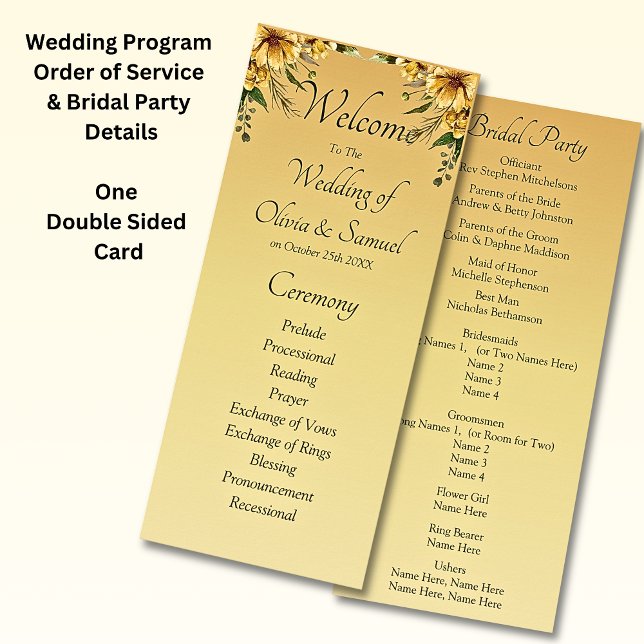 Programa Welcome to Wedding Ceremony, Golden Yellow Flowers (Criador carregado)