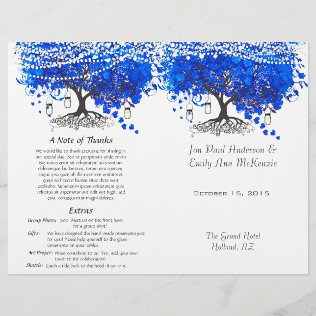 Programa Whimsical Blue Heart Leaf Tree Weding (Frente)