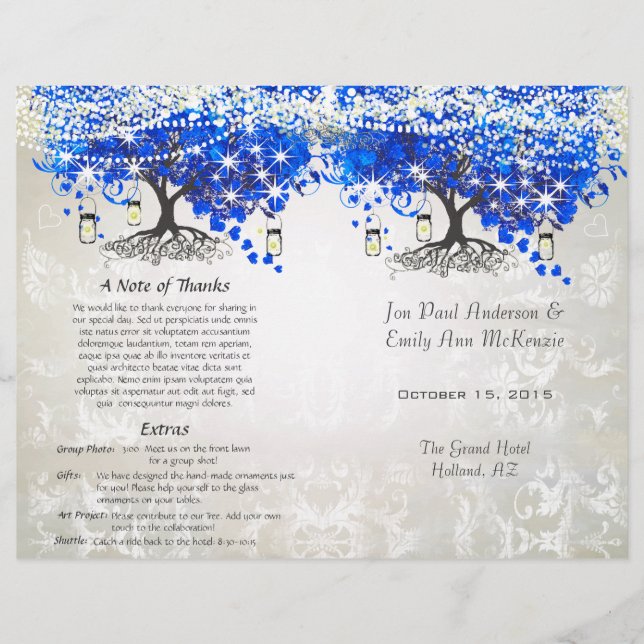 Programa Whimsical Blue Heart Leaf Tree Weding (Frente)