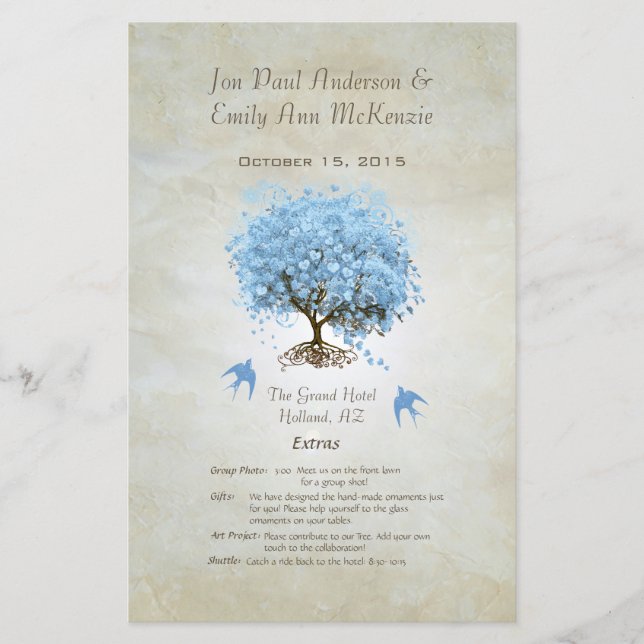 Programa Whimsical Blue Heart Leaf Tree Weding (Frente)