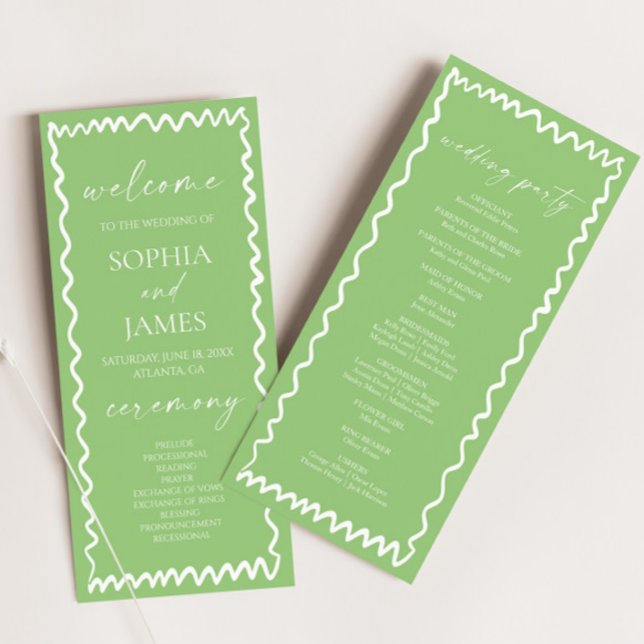 Programa Whimsical Citrus Green Wavy Border Wedding (Criador carregado)