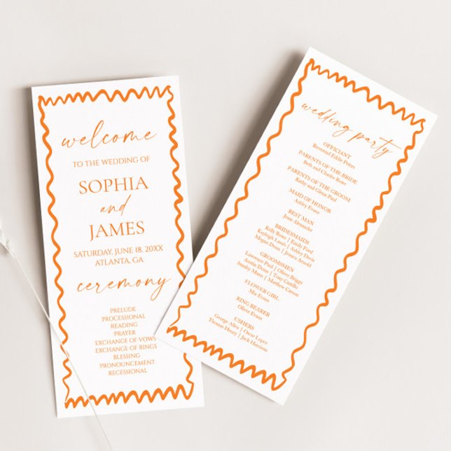 Programa Whimsical Citrus Orange Wavy Border Wedding (Criador carregado)