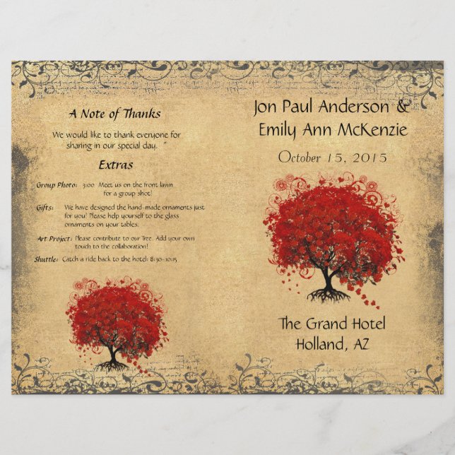 Programa Whimsical Red Heart Leaf Tree Weding (Frente)