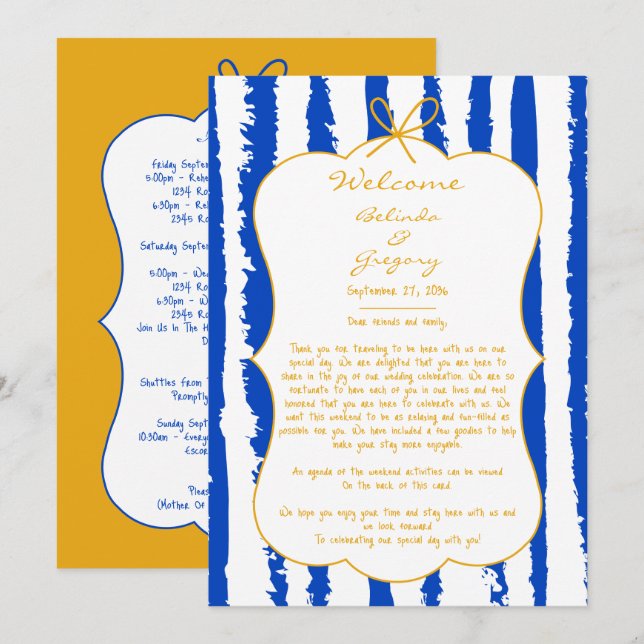 Programa Whimsical Stripes Handwritten Wedding Itinerary (Frente/Verso)