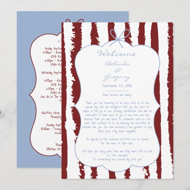 Programa Whimsical Stripes Handwritten  Wedding Itinerary  (Frente/Verso)
