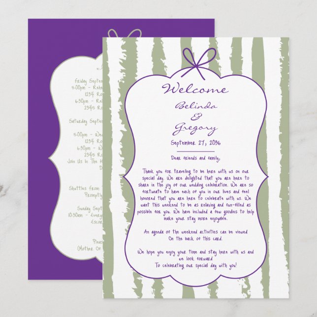 Programa Whimsical Stripes Handwritten Wedding Itinerary (Frente/Verso)