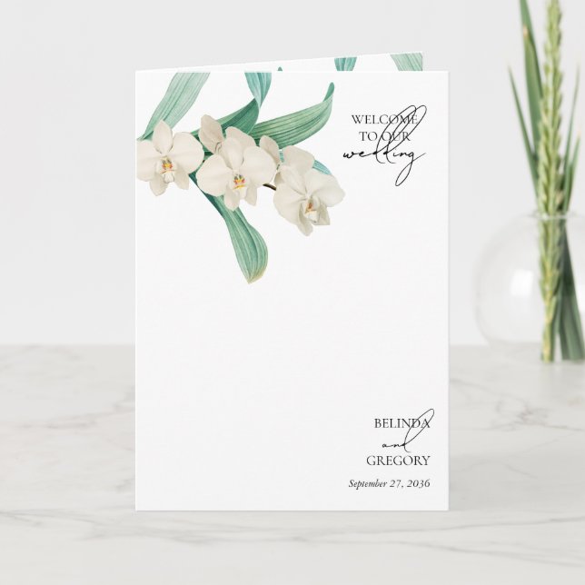 Programa White Orchids Floral Wedding Order of Service (Frente)