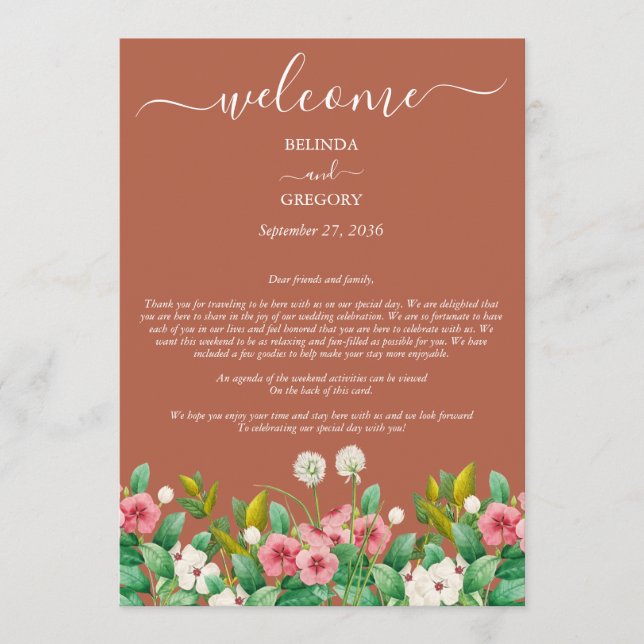 Programa Wildflower Periwinkle Orange Wedding Itinerário (Frente)