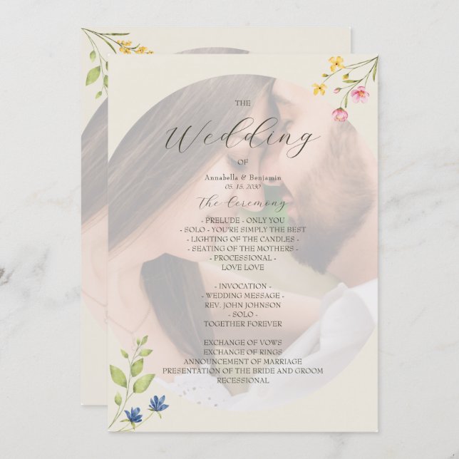 Programa Wildflower Photo Wedding Program (Frente/Verso)