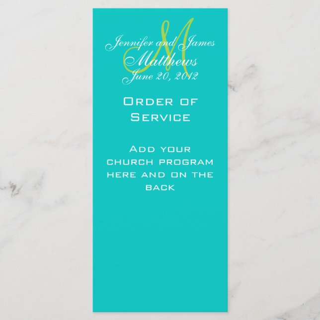 Programas da Igreja do Serviço de Casamento Monogr (Frente)