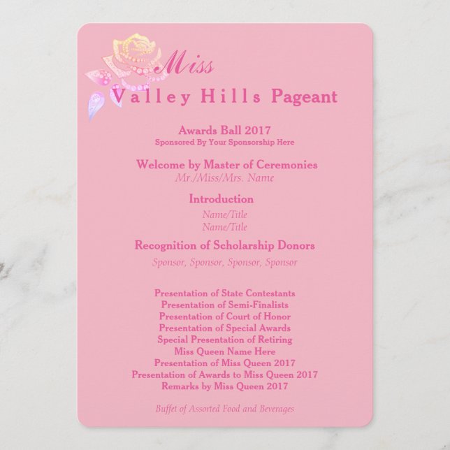 Programas de Ball de Prêmios estilo Miss América (Frente)
