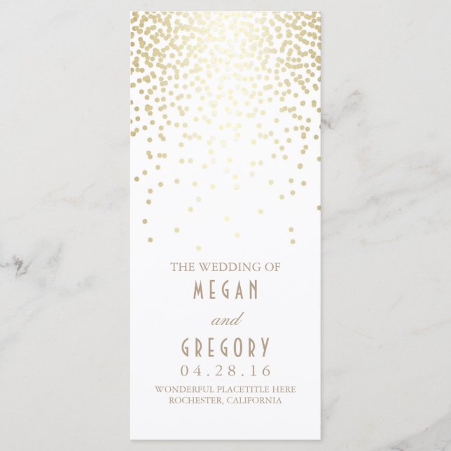 Programas De Casamento Brancos Da Gold Foil Confet (Frente)