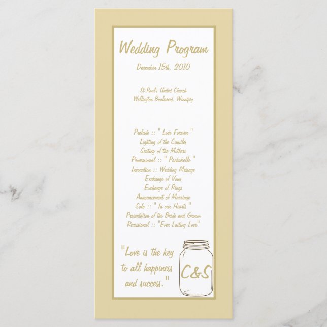 Programas de Casamento Brown/Tan Mason Jar (Frente)