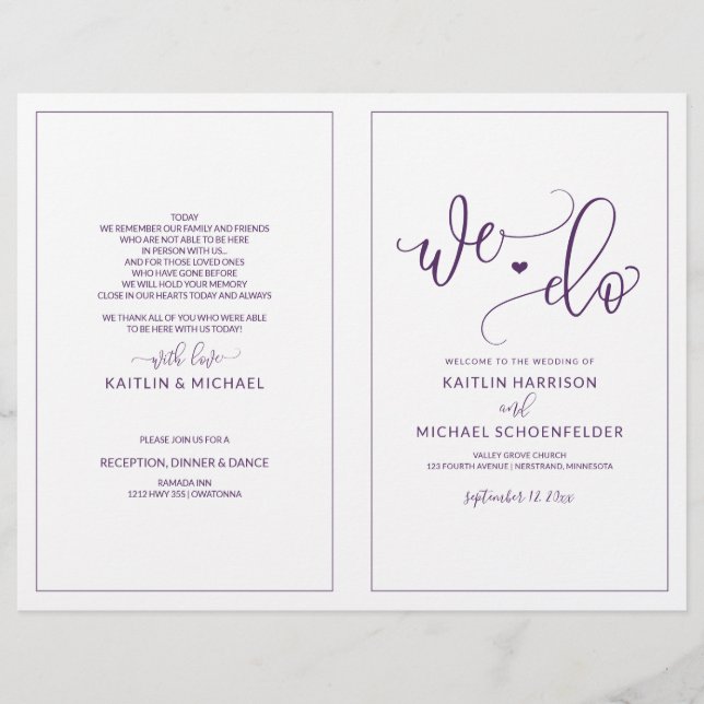 Programas de Casamento Caligrafia Moderna Salto Pl (Frente)
