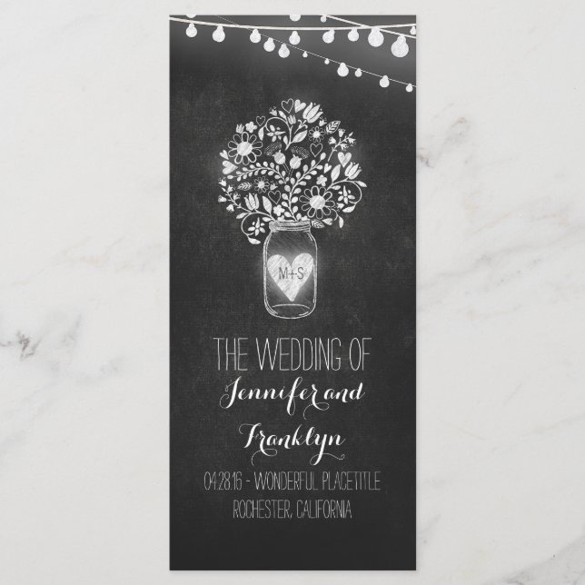 Programas de Casamento Chalkboard Mason Jar (Frente)