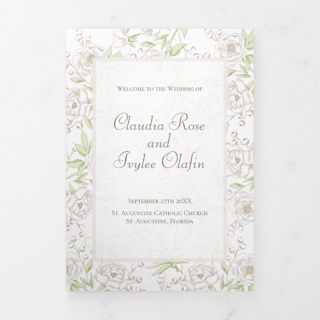 Programas de Casamento Clássico Rosa Branca (Cobrir)