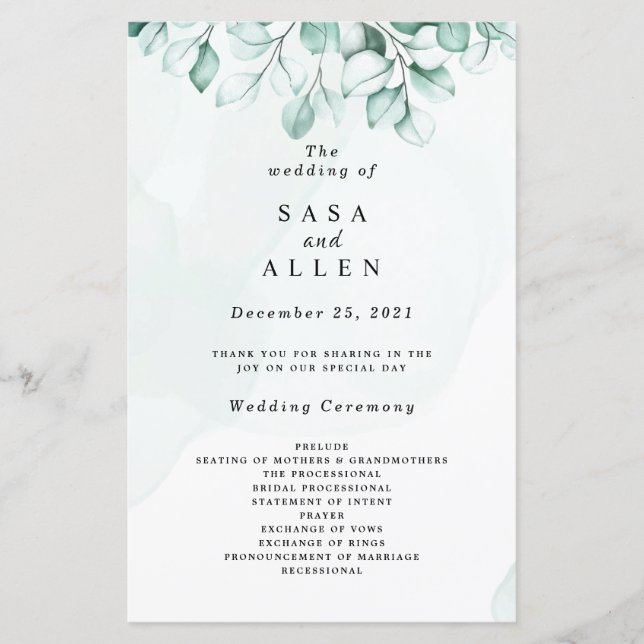 Programas de Casamento com Eucalipto Verde (Frente)