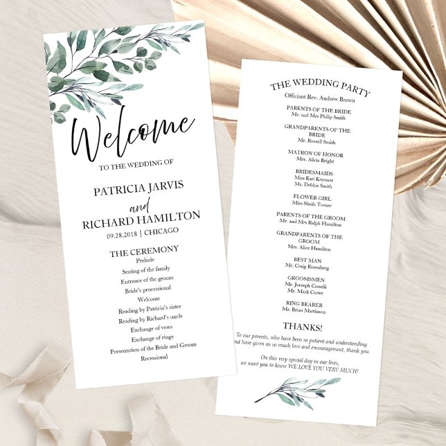 Programas de Casamento com Folhas de Eucalipto 4x9 (Criador carregado)