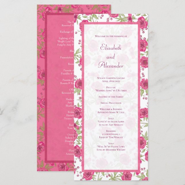 Programas de Casamento com Rosa Rosa Brilhante (Frente/Verso)