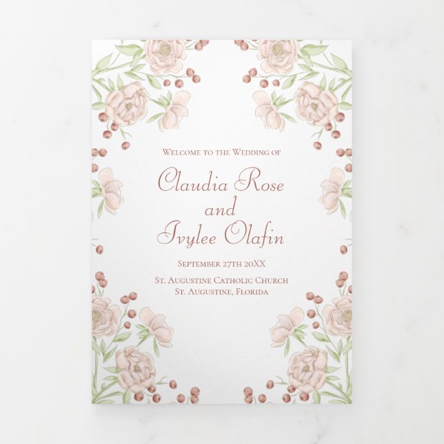 Programas de Casamento com Rosas Rosa Bege (Cobrir)