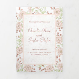 Programas de Casamento com Rosas Rosa Bege Vintage