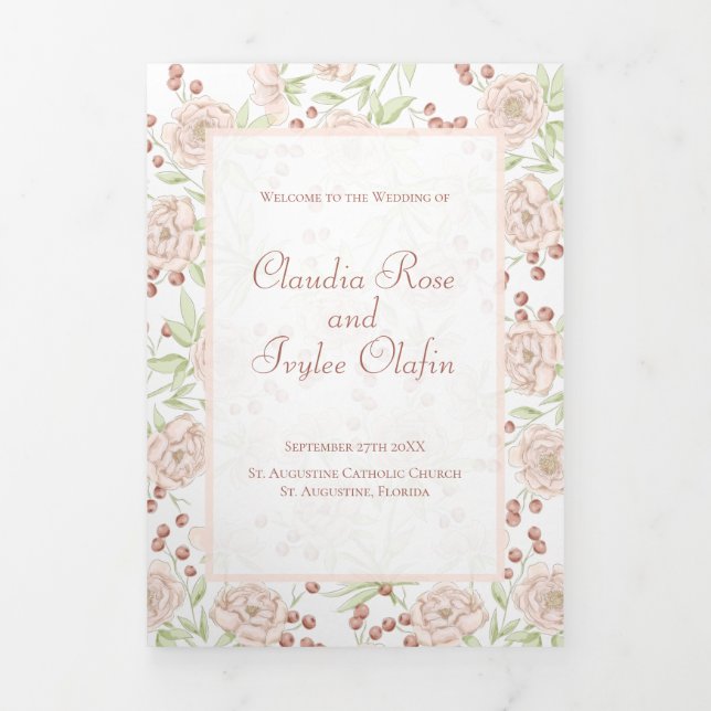 Programas de Casamento com Rosas Rosa Bege Vintage (Cobrir)