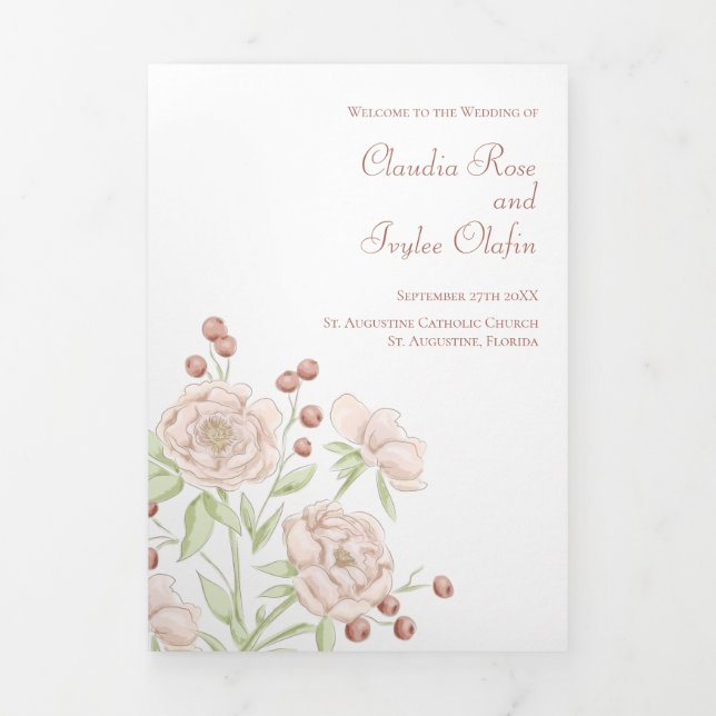 Programas de Casamento com Rosas Rosa Claro Modern (Cobrir)