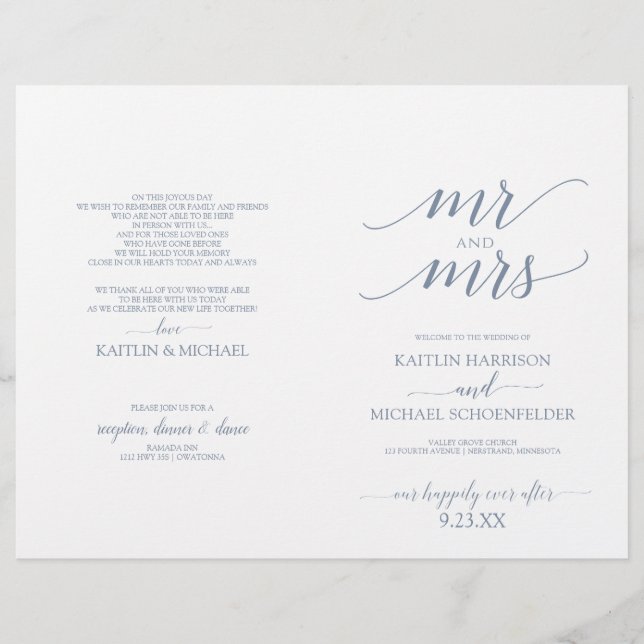 Programas de Casamento com Tipografia Elegante em  (Frente)
