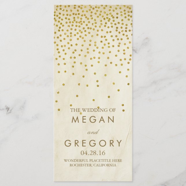 Programas de Casamento Confetti Dourado Vintage (Frente)
