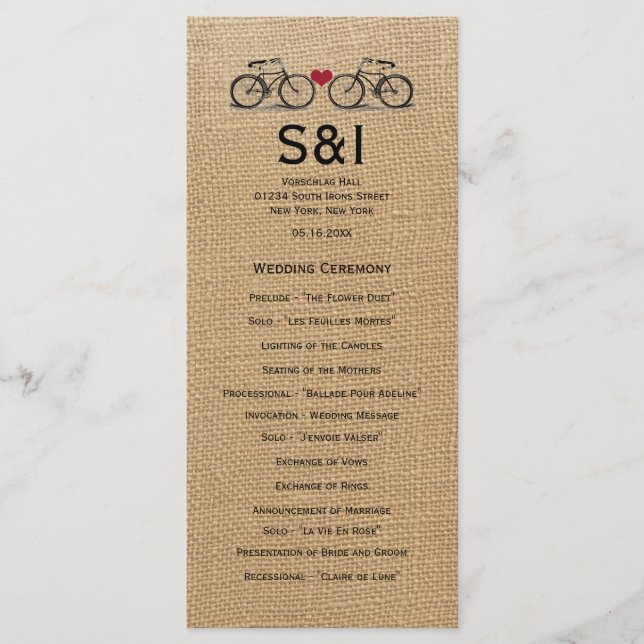 Programas de Casamento de Bicicletas Vintage (Frente)