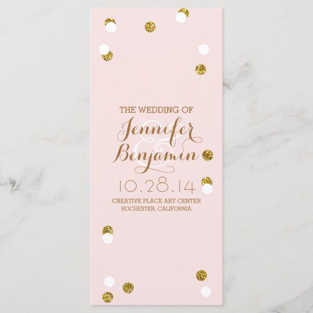 programas de casamento de blush confetti com brilh (Frente)