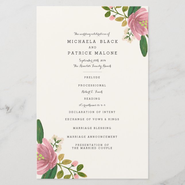 Programas de Casamento de Buquês Blush (Frente)