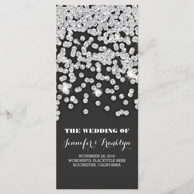 Programas de Casamento de Diamantes Silver Glitter (Frente)