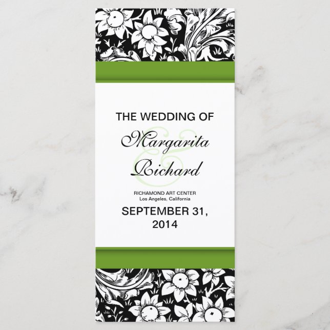 programas de casamento de flores brancas e pretas (Frente)