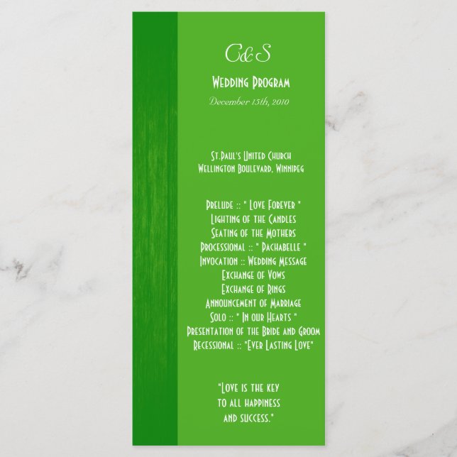Programas de Casamento de Grãos de Madeira Verde/V (Frente)