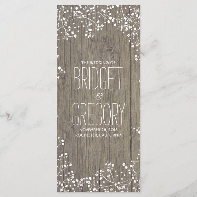 Programas de Casamento de Madeira Rústica Respirat (Frente)