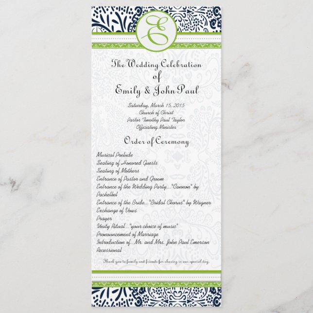 Programas de Casamento de Pássaros de Amor Verde M (Frente)