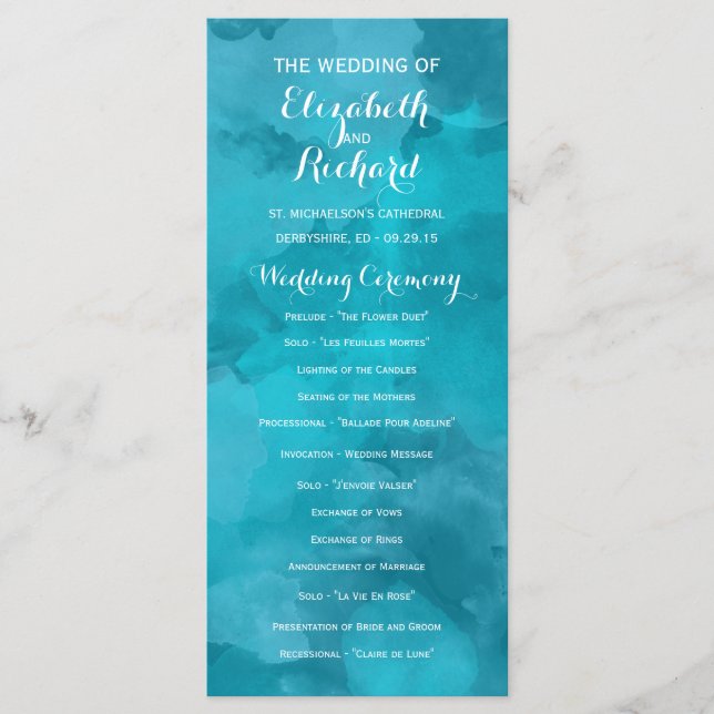 Programas de Casamento de Romance em Aquarela (Frente)