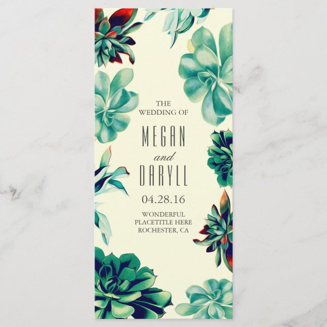Programas De Casamento De Teal Floral Suculente (Frente)