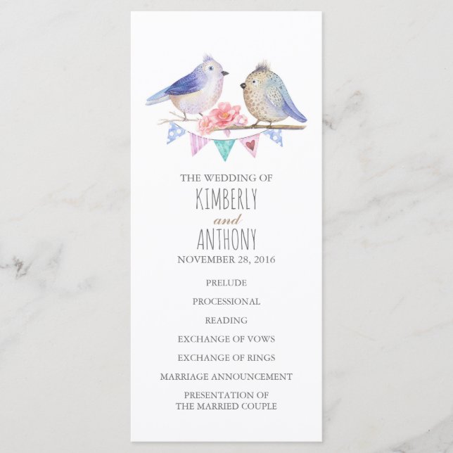 programas de casamento do casal de aves (Frente)