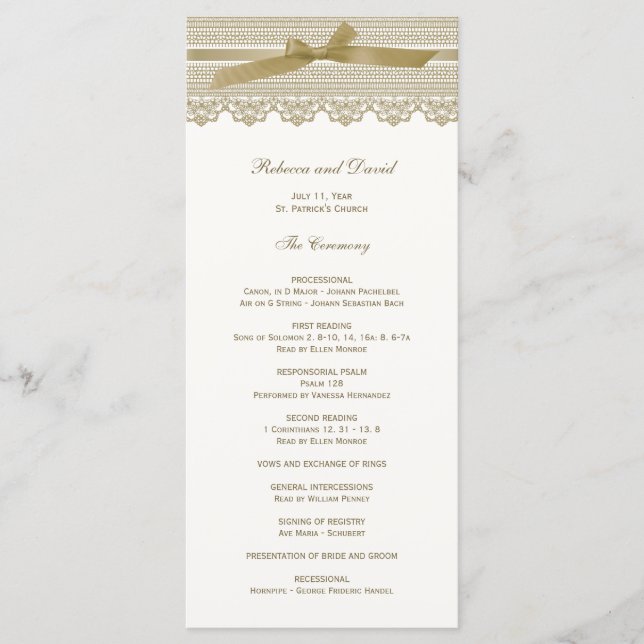 Programas de casamento do Lace e do Ribbon (Frente)