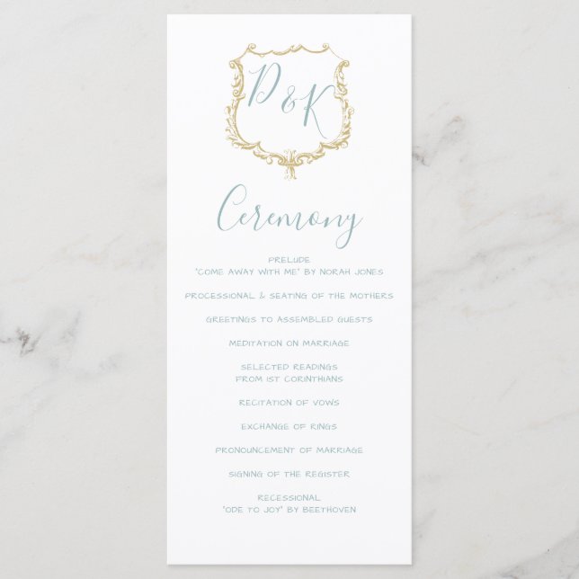 Programas de Casamento Dourado Dusty Blue Monogram (Frente)