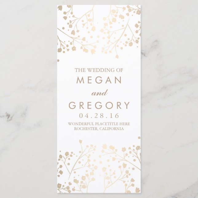 Programas de Casamento Dourado e Branco para a res (Frente)