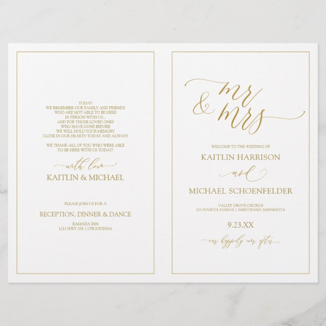 Programas de Casamento Elegante Caligrafia Fina (D (Frente)