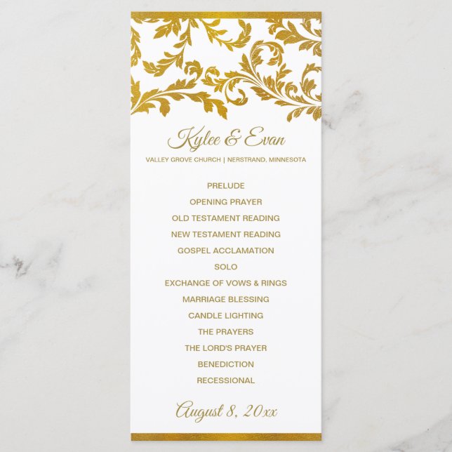 Programas de Casamento Elegantes com Folha de Ouro (Frente)