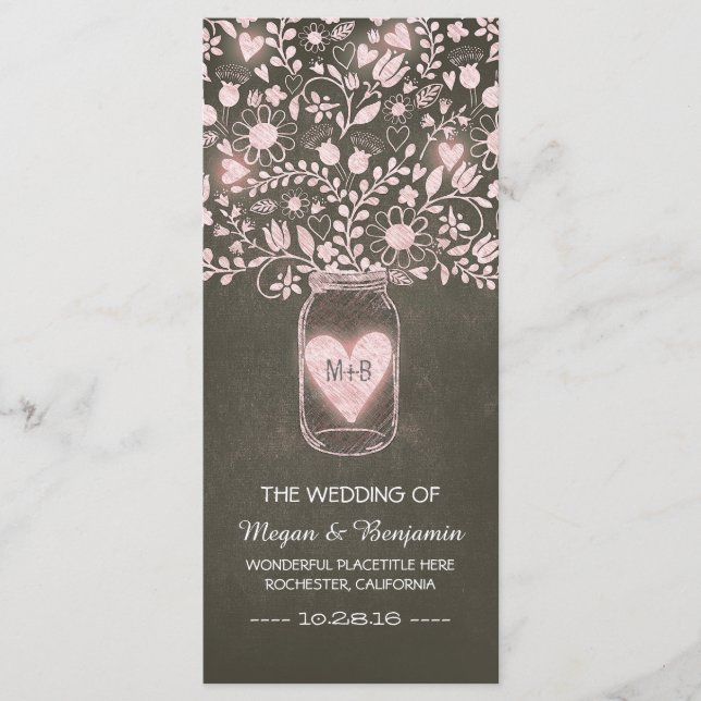 programas de casamento elegantes cor-de-rosa flora (Frente)