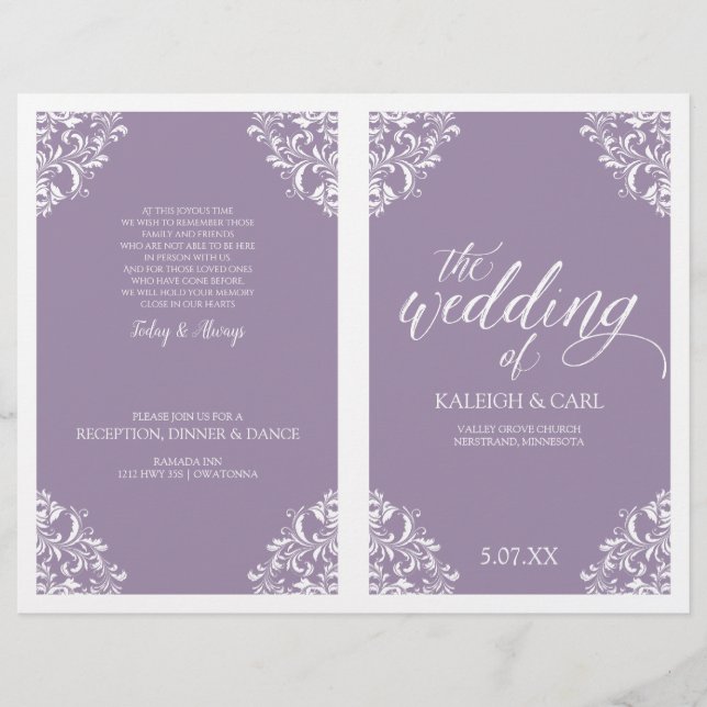 Programas de Casamento Elegantes -Nadine (Lavanda) (Frente)