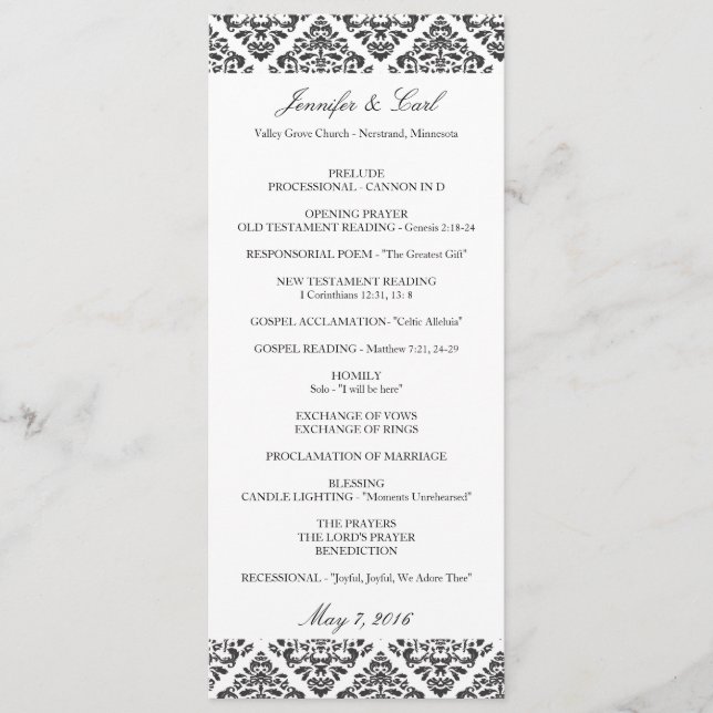 Programas de Casamento em Damasko Preto (Frente)