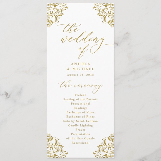 Programas de Casamento em Ouro Elegantes Vintage C (Frente)