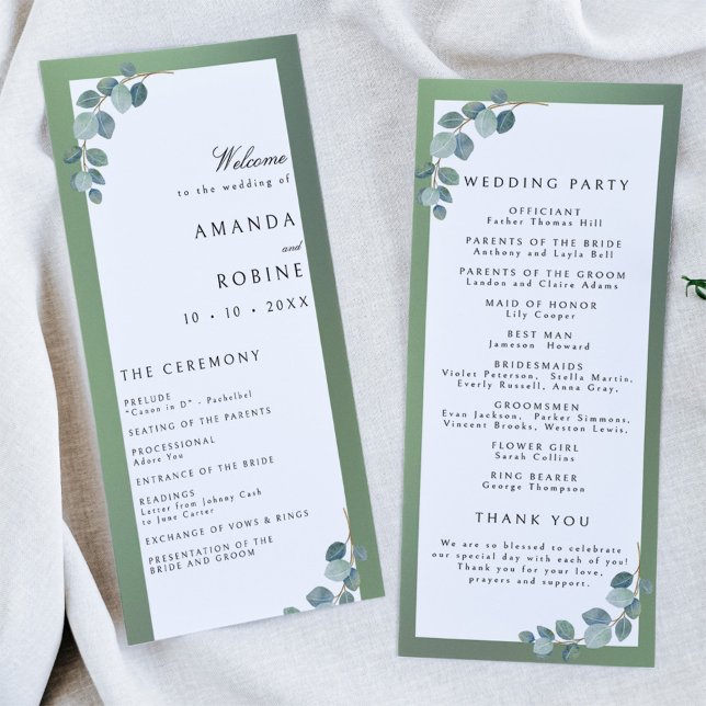 Programas de Casamento Eucalyptus Verde em Aquarel (Criador carregado)